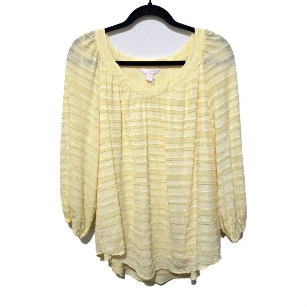 LC Lauren Conrad Pastel Yellow Blouse with Balloon Sleeves Textured Fabric Large
